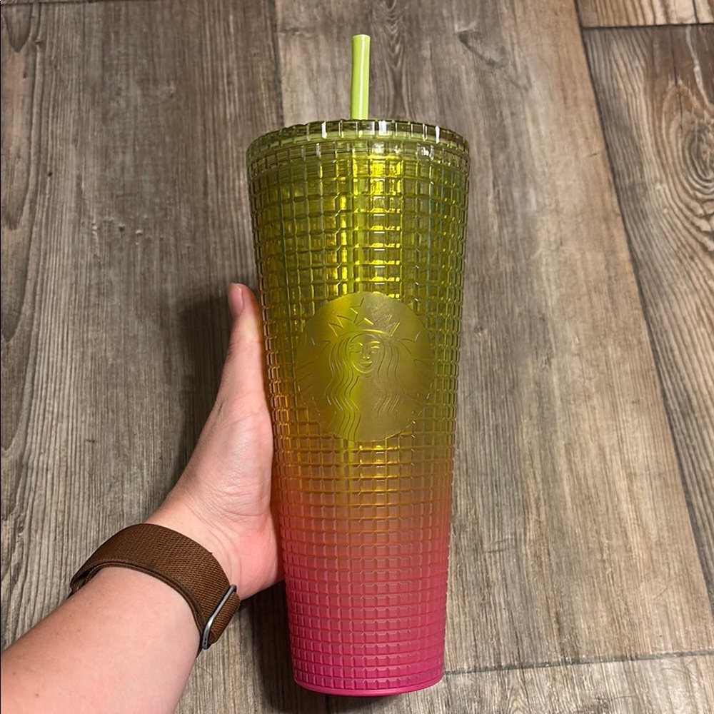 Starbucks Green to Pink Ombre Tumbler with Straw